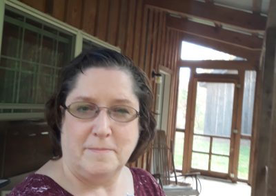 Jennifer Phillips in a writing cabin at the Highlights Foundation